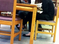 candid oriental library shoeplay feet dangling